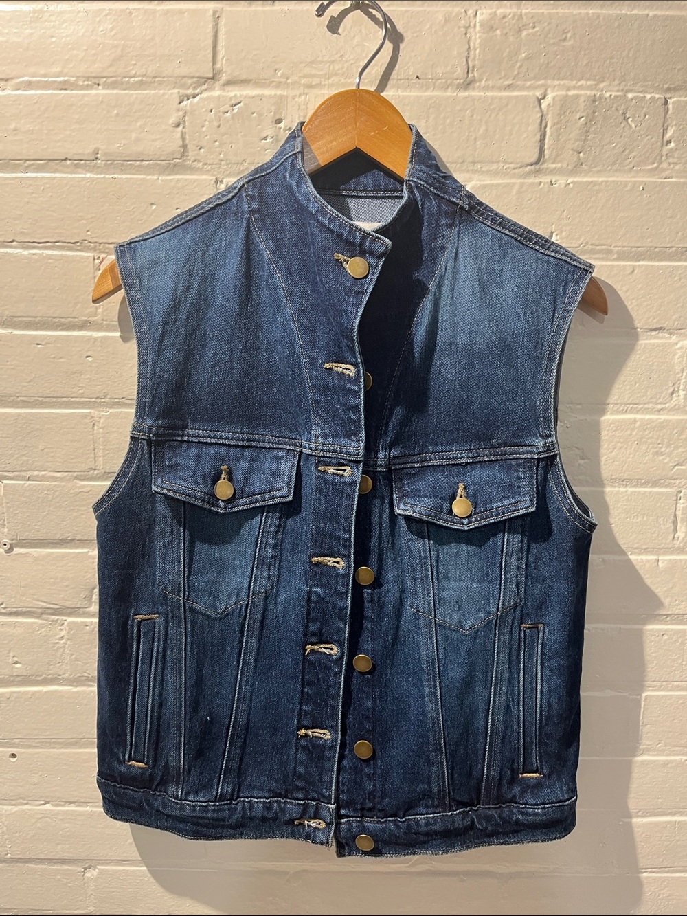 Evereve Dark Blue Denim Sleeveless Jean Jacket Vest